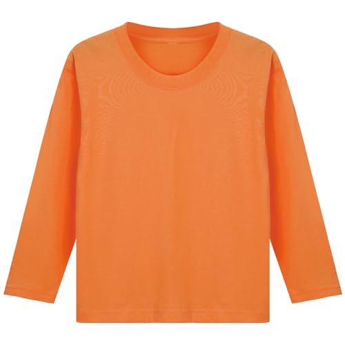 Jugaoge Mädchen Jungen Langarmshirt Basic Einfarbig Shirt Rundhals Unterhemd Kinder Herbst Winter Pullover Regular Fit Tunika Top Orange 146-152 von Jugaoge
