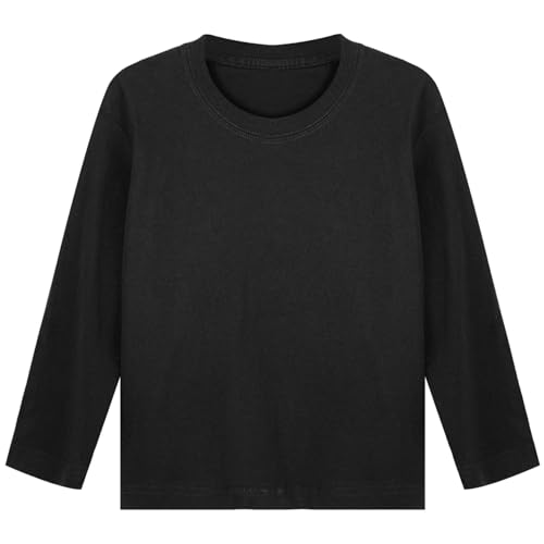 Jugaoge Mädchen Jungen Langarmshirt Basic Einfarbig Shirt Rundhals Unterhemd Kinder Herbst Winter Pullover Regular Fit Tunika Top Schwarz 92-98 von Jugaoge