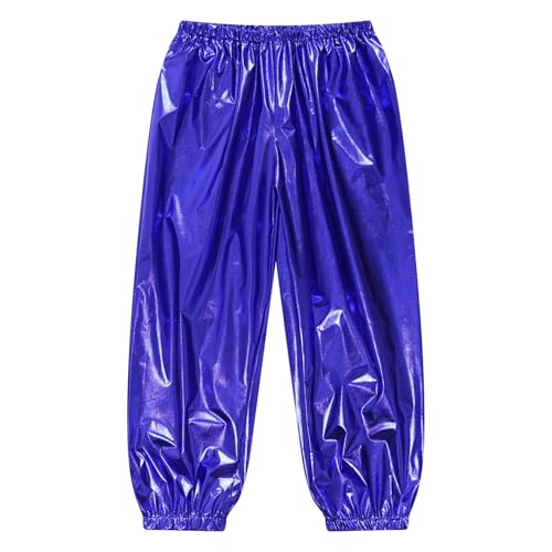 Jugaoge Mädchen Jungen Metallic Hose mit Glitzer Glänzend Sporthose Elastische Taille Jogginghose Loose Fit Traininghose mit Beinabschluss Tanzhose Dancewear Blau 134-140 von Jugaoge