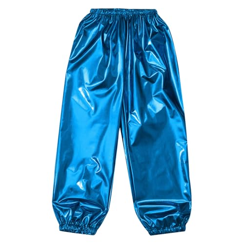 Jugaoge Mädchen Jungen Metallic Hose mit Glitzer Glänzend Sporthose Elastische Taille Jogginghose Loose Fit Traininghose mit Beinabschluss Tanzhose Dancewear Hellblau 122-128 von Jugaoge