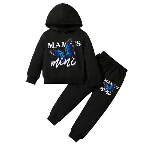 Jugaoge Mädchen Jungen Sportanzug Jogginganzug Schmetterling Kapuzenpullover Sweatshirt und Sporthose 2 Pcs Herbst Winter Laufen Fitness Outfits Blau 122-128 von Jugaoge