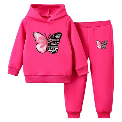 Jugaoge Mädchen Jungen Sportanzug Jogginganzug Schmetterling Kapuzenpullover Sweatshirt und Sporthose 2 Pcs Herbst Winter Laufen Fitness Outfits Hot Pink A 92-98 von Jugaoge