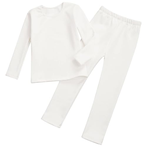Jugaoge Mädchen Jungen Thermo Unterwäsche weicher Innenfleece Langarm Unterhemd und Unterhose Lang warmes Winter Bekleidungsset Skiunterwäsche Weiß 158-164 von Jugaoge