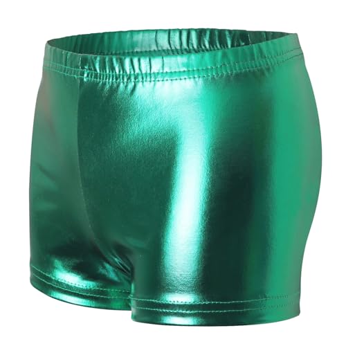 Jugaoge Mädchen Metallisch Kurze Hose Elastische Taille Sommer Turnhose Schimmernd Gymnastikhose Boycut Boxershorts zum Turnanzug Gymnastik Trikot Grün 146-152 von Jugaoge