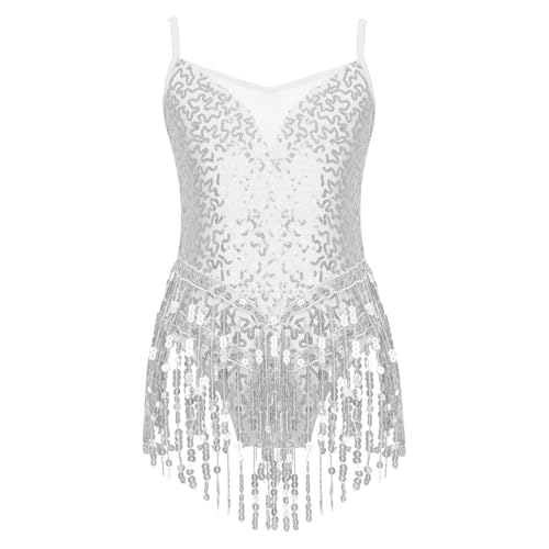 Jugaoge Mädchen Pailletten Tanzkleid Latein Leotard mit Fransen Rumba Samba Salsa Jazz Kleider Spaghettiträger Body Quaste Rock Silber 122-128 Jugaoge Mädchen Pailletten Tanzkleid Latein Leotard mit Fransen Rumba Samba Salsa Jazz Kleider Spaghettiträger Body Quaste Rock Silber 122-128 von Jugaoge