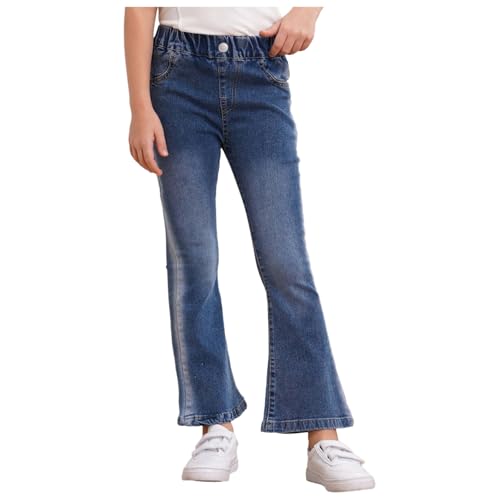 Jugaoge Mädchen Schlaghose Jeans Weites Bein Baggy Jeans High Waist Stretch Slim Fit Hosen Ausgestellt Bootcut Pants Freizeithose Blau 122-128 von Jugaoge