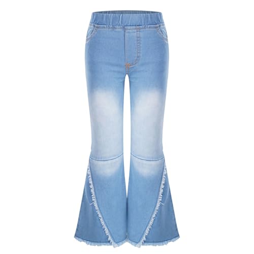 Jugaoge Mädchen Schlagjeans Bell Bottom Jeanshose High Waist Flared Denim Hose Weites Bein Jazz Pants mit Schlag Kinderbekleidung Hellblau 152 von Jugaoge