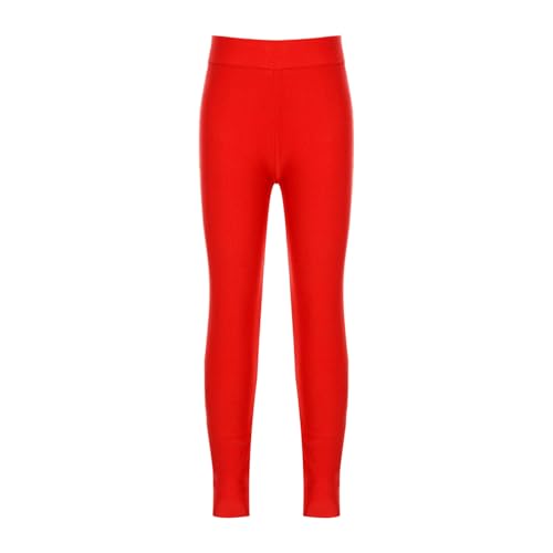Jugaoge Mädchen Skinny Fit Hose Blickdicht Leggings Wellensaum Ballett Tanz Strumpfhose Pantyhose ohne Fuß Basic Einfarbig Pants Rot A 134-140 von Jugaoge