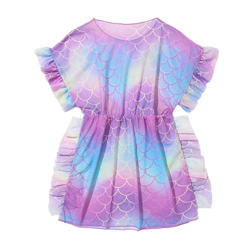Jugaoge Mädchen Strandkleid Fischschuppen Print Sommer Badeanzug Strandtunika Chiffon Strandponcho Sommerkleider Bikini Cover Up Violett 140-146 von Jugaoge