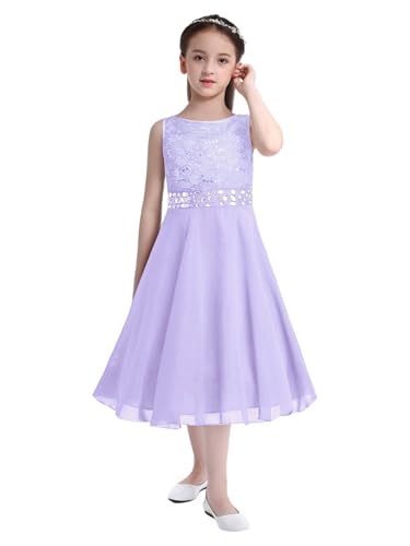 Jugaoge Mädchen Vintage Retro Kleid Elegant Blumenmädchenkleid Spitzenkleid A-Line Swing Rock Chiffonkleid Ballkleider Taufe Kommunion Kleidung Lavendel 152 von Jugaoge