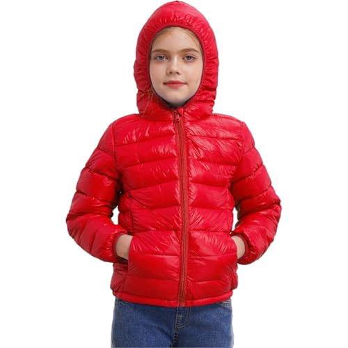 Jugaoge Unisex Kinder Leichte Jacke gesteppter Mantel mit Reisverschluss Hooded Hoody Sweatjacke Herbst Winter Oberbekleidung gr. 98-176 Rot 170-176 von Jugaoge
