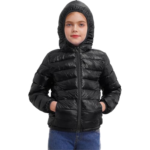 Jugaoge Unisex Kinder Leichte Jacke gesteppter Mantel mit Reisverschluss Hooded Hoody Sweatjacke Herbst Winter Oberbekleidung gr. 98-176 Schwarz 170-176 von Jugaoge
