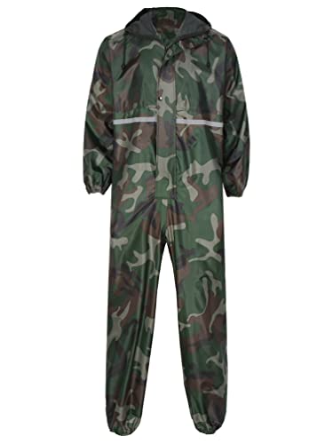 Jugaoge Unisex Motorrad Regenanzug für Damen und Herren Outdoor Einteiler Wasserdichter Overall Jumpsuit mit reflektierenden Streifen Arbeitsoveralls Camouflage XXL von Jugaoge