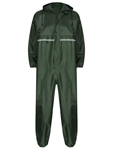 Jugaoge Unisex Motorrad Regenanzug für Damen und Herren Outdoor Einteiler Wasserdichter Overall Jumpsuit mit reflektierenden Streifen Arbeitsoveralls Dunkelgrün XXL von Jugaoge