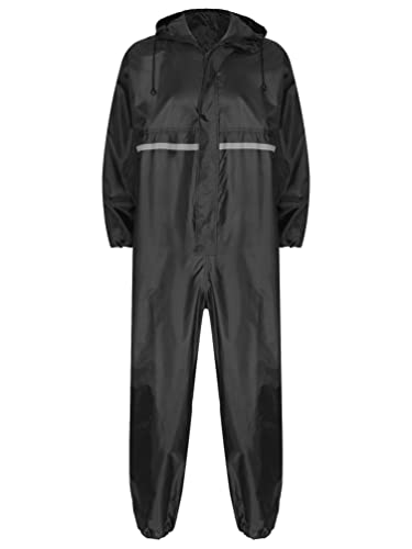 Jugaoge Unisex Motorrad Regenanzug für Damen und Herren Outdoor Einteiler Wasserdichter Overall Jumpsuit mit reflektierenden Streifen Arbeitsoveralls Schwarz L von Jugaoge