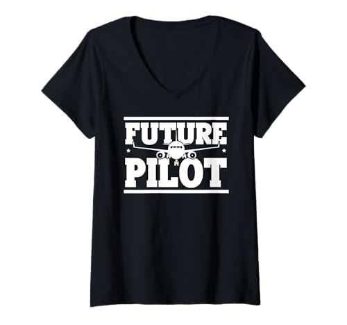 Damen Zukünftiger Pilot Luftfahrt Begeisterter Schülerzielkultur T-Shirt mit V-Ausschnitt Damen Zukünftiger Pilot Luftfahrt Begeisterter Schülerzielkultur T-Shirt mit V-Ausschnitt von Jugend Flugzeug Motivation Luftfahrtträumer