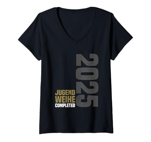 Damen Glückwünsche Vintage Danke Party Mitgebsel Jugendweihe 2025 T-Shirt mit V-Ausschnitt von Jugendweihe Gastgeschenk und Glückwünsche