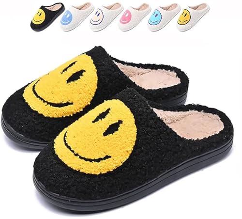 Jugsar Smile Hausschuhe Damen Herren Winter Warme Plüsch Retro Slippers Weicher Bequeme Rutschfeste Flache Pantoffeln Trendiger Slipper Outdoor/Indoor, 34-45 EU von Jugsar