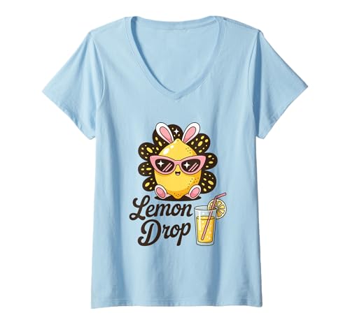 Damen Lustiger Zitronen-Tropfen-Spruch Cute Citrus Bunny Humor Damen Herren T-Shirt mit V-Ausschnitt Damen Lustiger Zitronen-Tropfen-Spruch Cute Citrus Bunny Humor Damen Herren T-Shirt mit V-Ausschnitt von Juice Lover Summer Drink Retro Cartoon Vibe