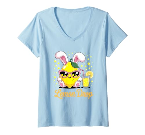 Damen Lustiger Zitronen-Tropfen-Spruch Cute Citrus Bunny Humor Damen Herren T-Shirt mit V-Ausschnitt Damen Lustiger Zitronen-Tropfen-Spruch Cute Citrus Bunny Humor Damen Herren T-Shirt mit V-Ausschnitt von Juice Lover Summer Drink Retro Cartoon Vibe