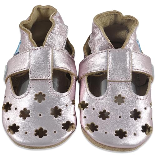 Baby Sandalen - Lauflernschuhe - Krabbelschuhe - Babyschuhe - Goldene Blumen 0-6 Monate (Größe 19/20) von Juicy Bumbles