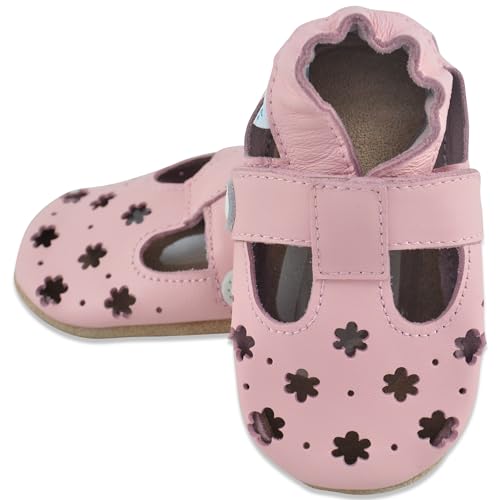 Baby Sandalen - Lauflernschuhe - Krabbelschuhe - Babyschuhe - Rosa Blumen 12-18 Monate (Größe 22/23) von Juicy Bumbles