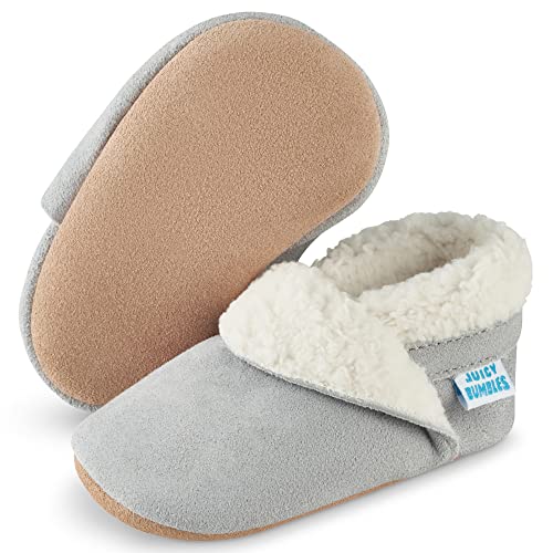 Juicy Bumbles Hausschuhe Kinder Mädchen Lauflernschuhe Krabbelschuhe Baby Slippers - Grey - 6-12m 20/21 EU von Juicy Bumbles