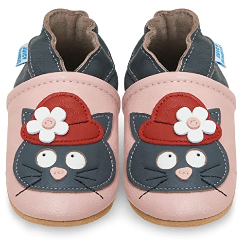 Juicy Bumbles - Weicher Leder Lauflernschuhe Krabbelschuhe Babyhausschuhe mit Wildledersohlen. Junge Mädchen Kleinkind- Gr. 0-6 Monate (Größe 19/20)- Schwarze Katze von Juicy Bumbles