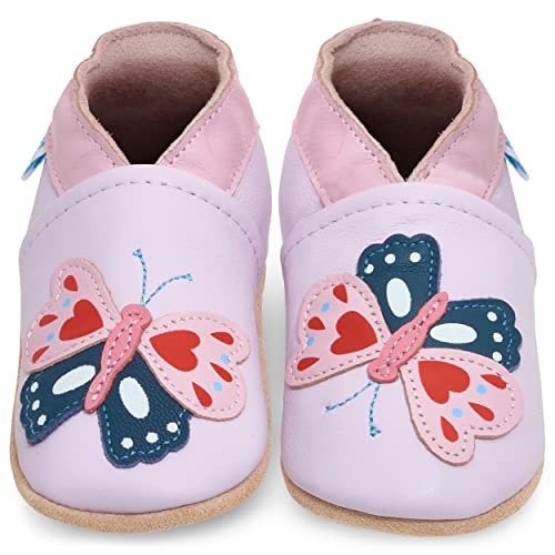 Juicy Bumbles - Weicher Leder Lauflernschuhe Krabbelschuhe Babyhausschuhe mit Wildledersohlen. Junge Mädchen Kleinkind- Gr. 0-6 Monate (Größe 19/20)- Schmetterlink von Juicy Bumbles