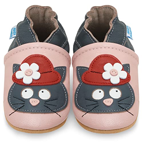 Juicy Bumbles - Weicher Leder Lauflernschuhe Krabbelschuhe Babyhausschuhe mit Wildledersohlen. Junge Mädchen Kleinkind- Gr. 18-24 Monate (Größe 24/25)- Schwarze Katze von Juicy Bumbles
