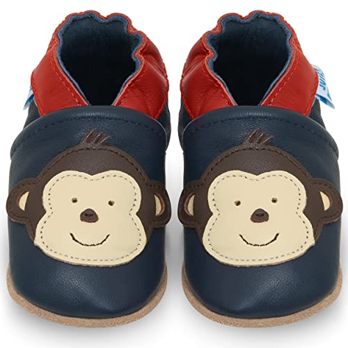 Juicy Bumbles - Weicher Leder Lauflernschuhe Krabbelschuhe Babyhausschuhe mit Wildledersohlen. Junge Mädchen Kleinkind- Gr. 6-12 Monate (Größe 20/21)- Affe von Juicy Bumbles