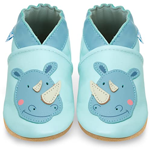 Weicher Leder Lauflernschuhe Krabbelschuhe Babyhausschuhe mit Wildledersohlen. Junge Mädchen Kleinkind Nashorn von Juicy Bumbles