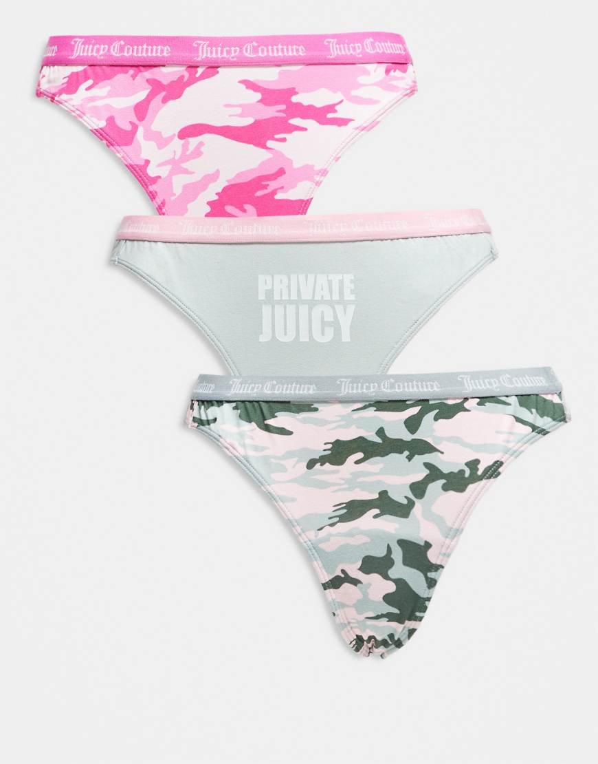 Juicy Couture - 3er-Pack Strings in Camouflage/Rosa-Bunt von Juicy Couture