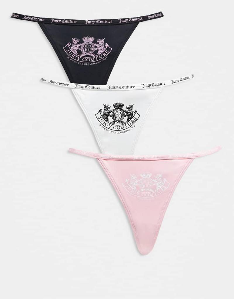 Juicy Couture - 3er-Pack Tangas in Weiß, Rosa und Schwarz mit Logo-Wappenmotiv-Bunt von Juicy Couture