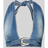 Juicy Couture Crop Top mit Ziersteinbesatz und Dornschließe in Jeansblau, Größe XS von Juicy Couture