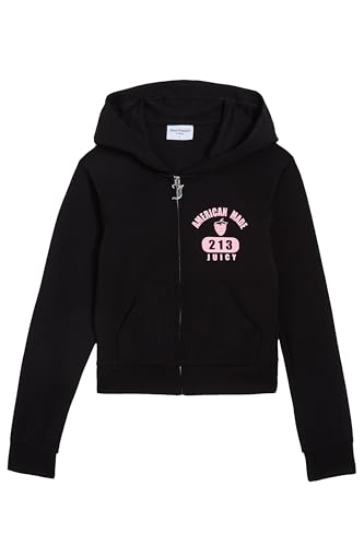 Juicy Couture Damen AM OOLA Hoodie Kapuzensweatjacke, Jersey Sweatjacke mit Kapuze und Reißverschluss Kapuzenpullover, Black, L von Juicy Couture