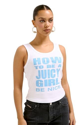 Juicy Couture Damen How to BE A Juicy Girl Vest-figurbetonte Print Akzenten versch. Farben Mode-Weste, White, X-Large von Juicy Couture