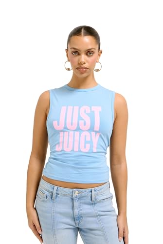 Juicy Couture Damen JUST Juicy Tank figubetontes Print T Top Oberteil versch. Farben Trägershirt/Cami Shirt, Dusk Blue, Small von Juicy Couture