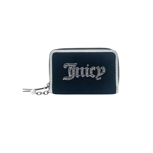 Juicy Couture Damen Medium Double Zip Around Wallet, Perlenkette Velours Lakritze/Silber, Einheitsgröße, Modern von Juicy Couture