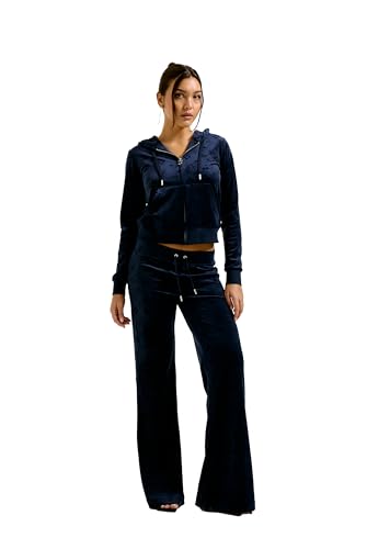 Juicy Couture Damen Monogram Low Rise Track Pant Sweathose Trainingshose Jogger aus Velour für Sport Freizeit Fitness in versch. Farben Lässige Hose, Night Sky, M von Juicy Couture