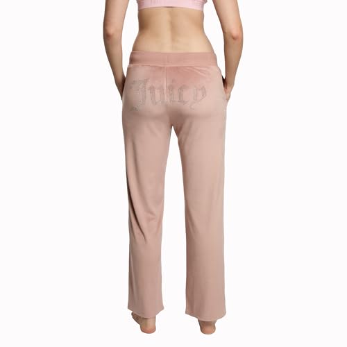 Juicy Couture Damen Pyjamahose aus Samt-Fleece mit Strasssteinen, Coco Kiss, Small von Juicy Couture