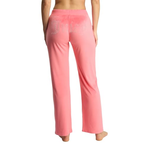 Juicy Couture Damen Pyjamahose aus Samt-Fleece mit Strasssteinen, Pink/Limonade, Medium von Juicy Couture