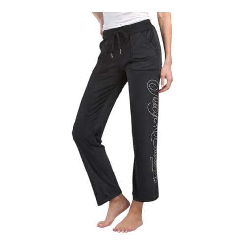 Juicy Couture Damen Pyjamahose aus Samt-Fleece mit Strasssteinen, Schwarze Kursive, Large von Juicy Couture
