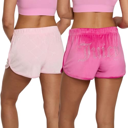 Juicy Couture Damen Schlaf- und Lounge-Shorts aus Samt, Fleece, Delfin, 2er-Pack, Pink Femme/Moon Jc geprägt von Juicy Couture