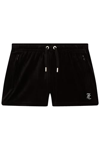 Juicy Couture Damen Tamia Track Damenshorts Sommershorts aus Velour mit Appliaktionen in versch. Farben Lässige Shorts, Black, L von Juicy Couture