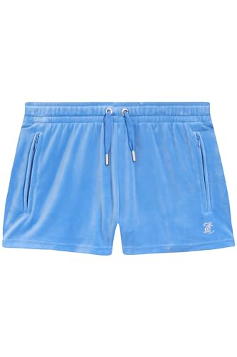Juicy Couture Damen Tamia Track Damenshorts Sommershorts aus Velour mit Appliaktionen in versch. Farben Lässige Shorts, Washed Regatta, M von Juicy Couture