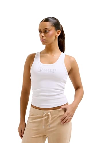 Juicy Couture Damen Thin Strap Racer Vest-Figurbetonte sportliche Applikationen in versch. Farben Mode-Weste, White, Large Juicy Couture Damen Thin Strap Racer Vest-Figurbetonte sportliche Applikationen in versch. Farben Mode-Weste, White, Large von Juicy Couture