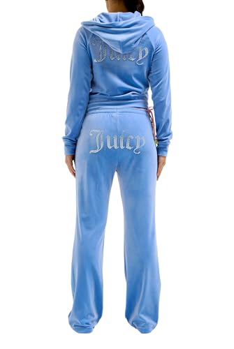 Juicy Couture Damen Tina Track Pants samtige Sweathose Trainingshose mit Kordelzug Jogger für Sport Freizeit Fitness in versch. Farben Lässige Hose, Washed Regatta, XL von Juicy Couture