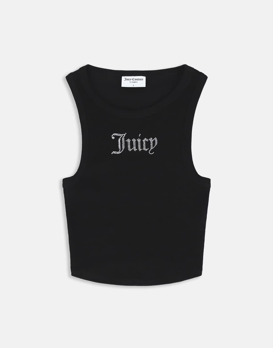 Juicy Couture - Geripptes Trägertop in Schwarz mit Strass-Logo Juicy Couture - Geripptes Trägertop in Schwarz mit Strass-Logo von Juicy Couture