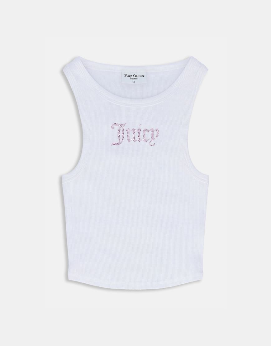 Juicy Couture - Geripptes Trägertop in Weiß mit Strass-Logo Juicy Couture - Geripptes Trägertop in Weiß mit Strass-Logo von Juicy Couture